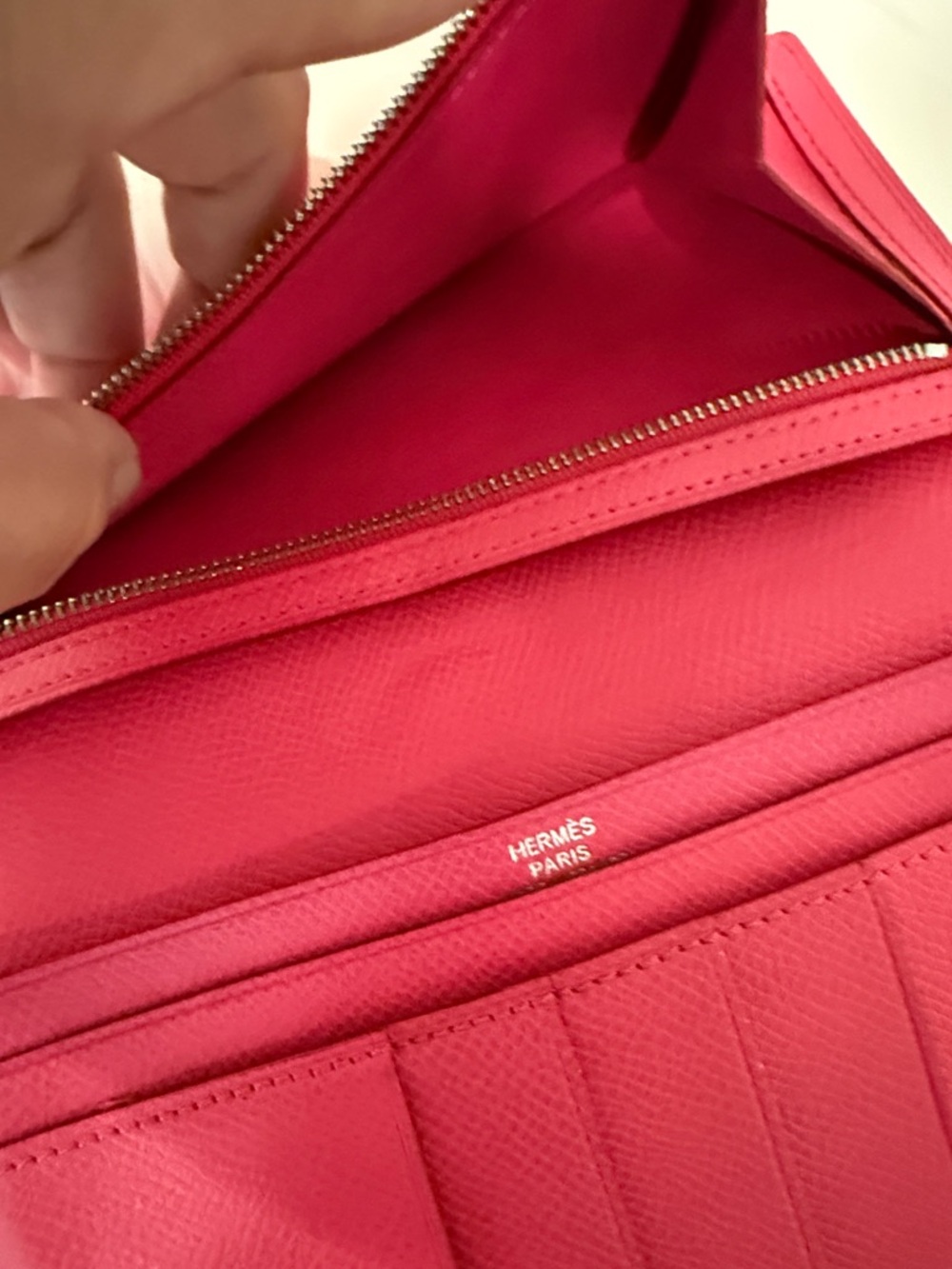 Pink Leather Wallet Clutch with Silver H Accent - Picture 3 of 7